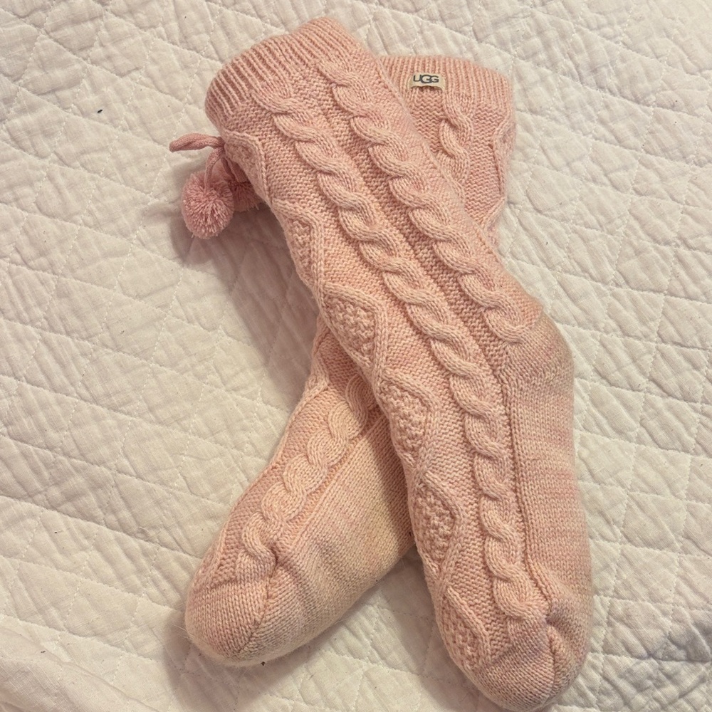 UGG Blush Cable Knit Socks with Pom-Poms